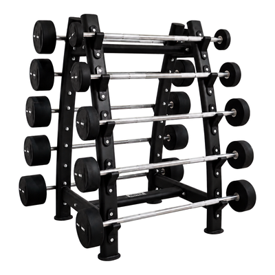 BUILT Strength fixed barbell set and rack — transparent background