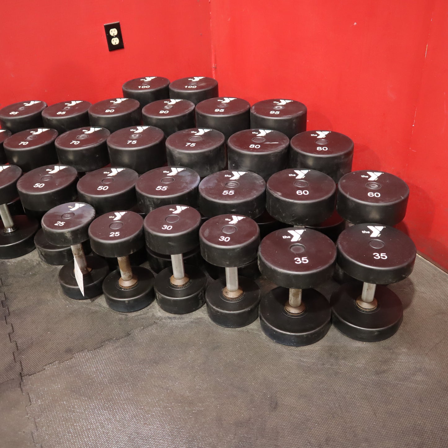 Urethane Dumbbell Set 25–100 lbs + Extra 30/35/40 lb Pairs (Used)