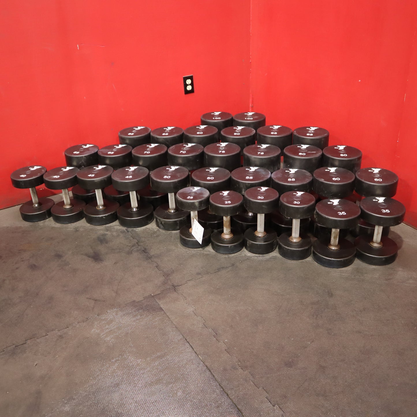 Urethane Dumbbell Set 25–100 lbs + Extra 30/35/40 lb Pairs (Used)