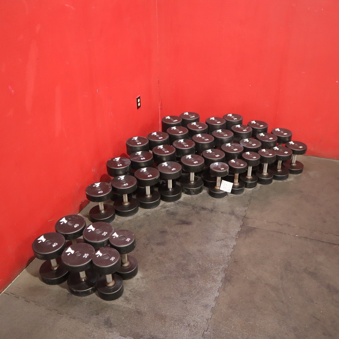 Urethane Dumbbell Set 25–100 lbs + Extra 30/35/40 lb Pairs (Used)