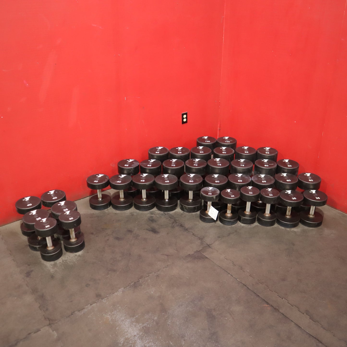 Urethane Dumbbell Set 25–100 lbs + Extra 30/35/40 lb Pairs (Used)