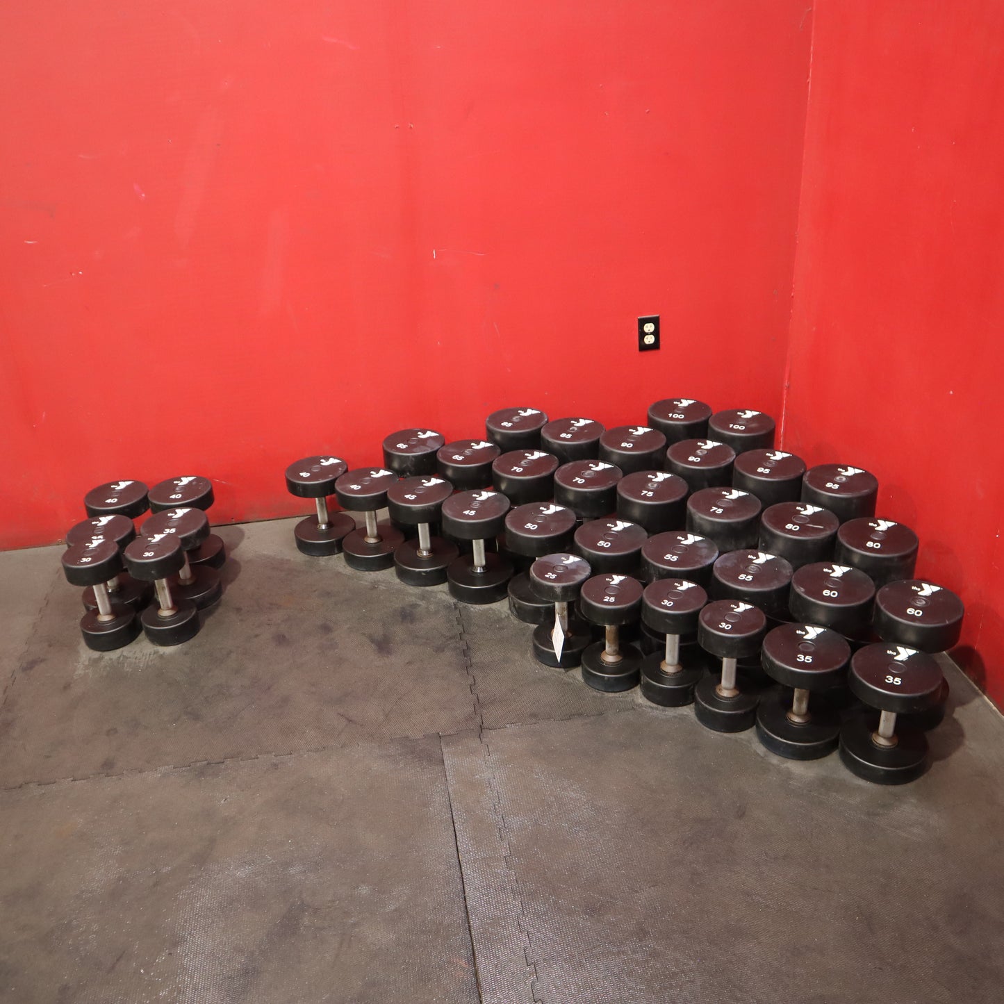Urethane Dumbbell Set 25–100 lbs + Extra 30/35/40 lb Pairs (Used)