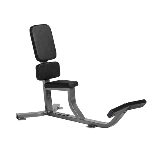 Hammer Strength Upright Bench gray frame black upholstery — complete background delete