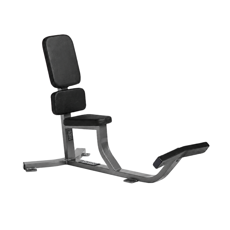 Hammer Strength Upright Bench gray frame black upholstery — complete background delete