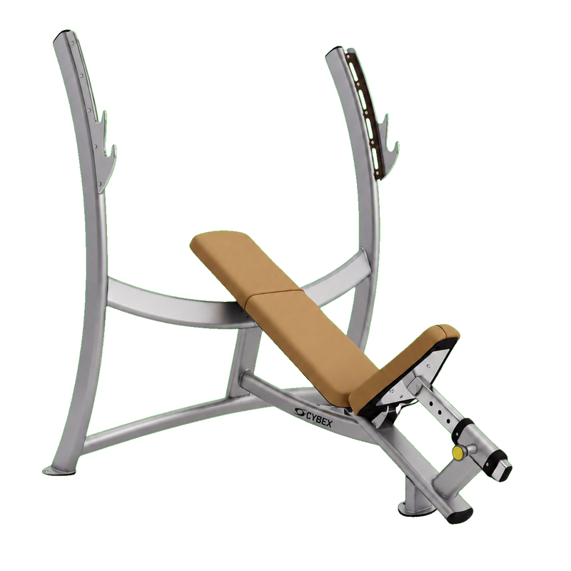 Cybex Olympic Incline Bench silver frame tan upholstery transparent