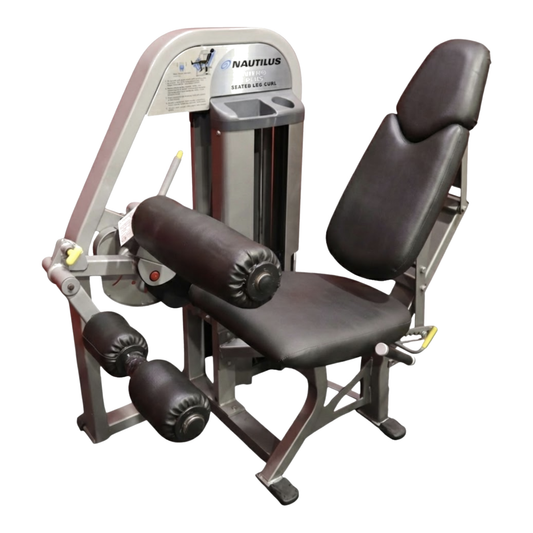 Nautilus Nitro Plus Seated Leg Curl — Silver Frame & Black Upholstery (Remanufactured) — transparent background