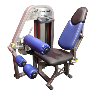 Nautilus Nitro Plus Seated Leg Curl — Silver Frame & Blue Upholstery (Remanufactured) — transparent background