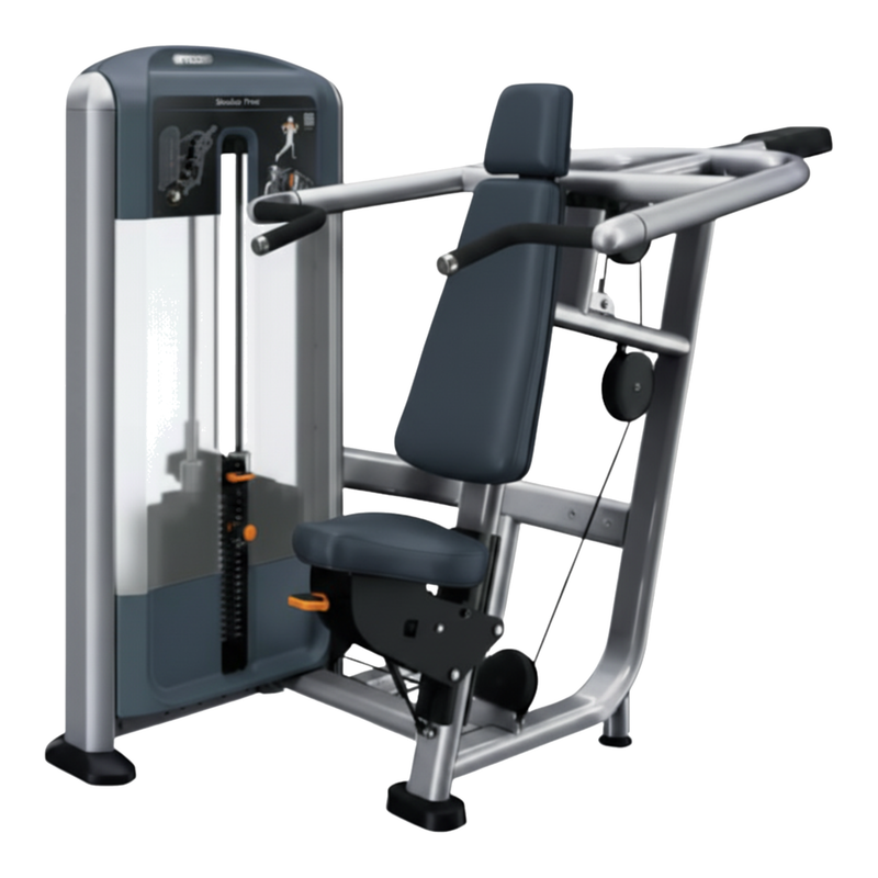 Precor Discovery Series Shoulder Press (Remanufactured) — Gray [PRE-D-SP-1] — transparent background