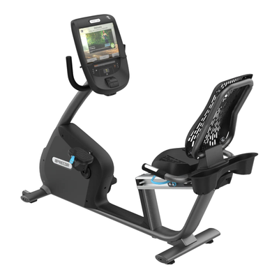 Precor RBK 885 Recumbent Bike w/P82 Console (Remanufactured) — All Black [PR-RBK885P82-ALLBLK] — transparent background