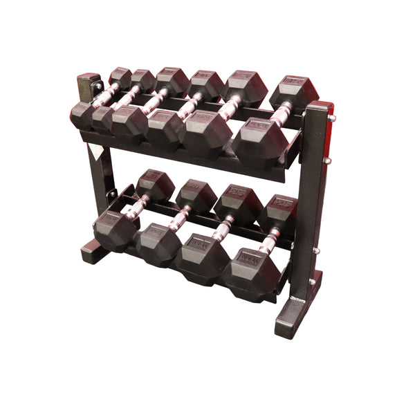 York 5-25lb Rubber Hex Dumbbell Set w/ Dumbbell Stand (New)