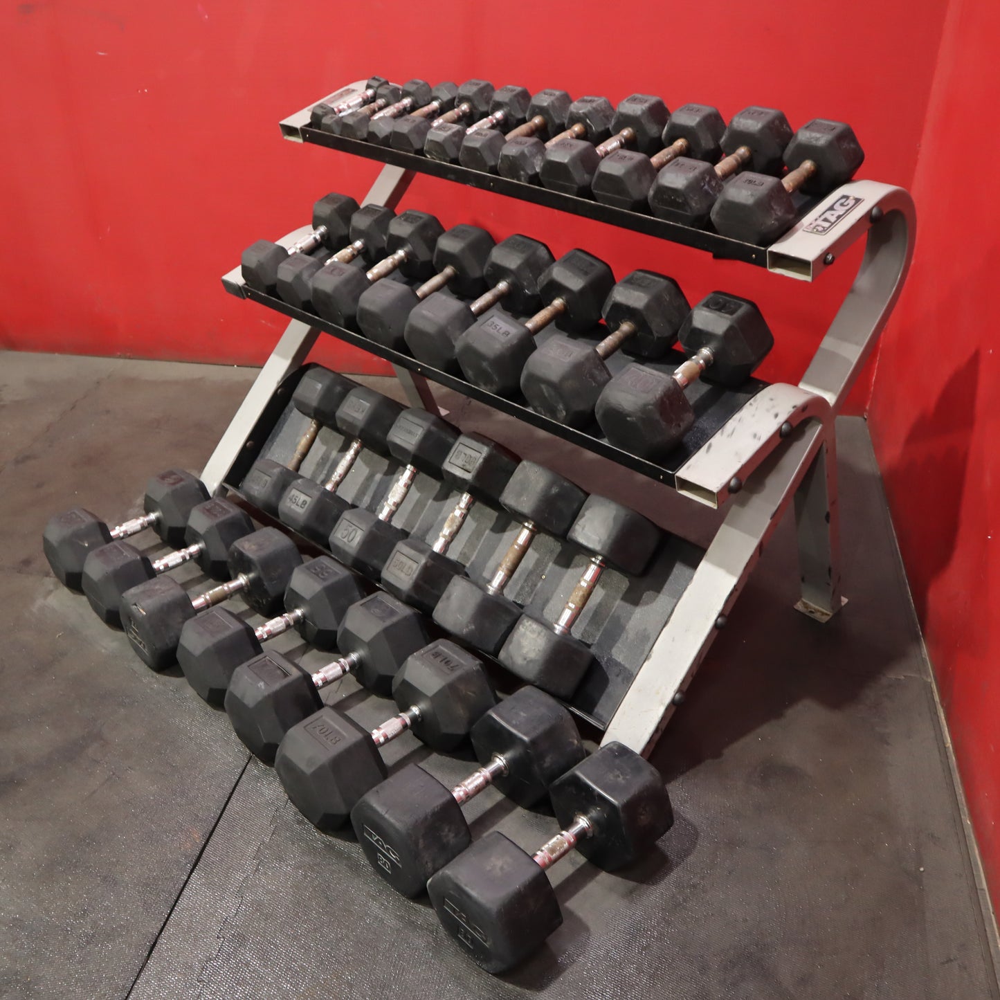 Tag Dumbbell Rack w/ Dumbbells 3–80 lbs (Used)