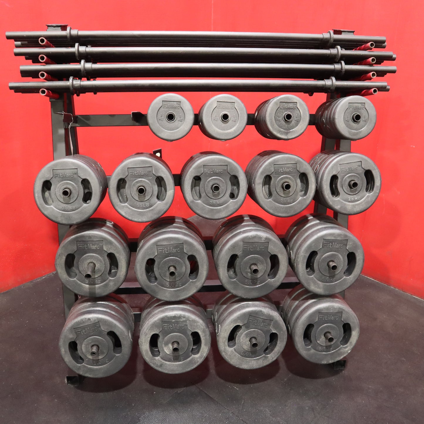 Fitmarc Body Pump Group Class Training Fixed Barbell Set w/ Rack (Refurbished)