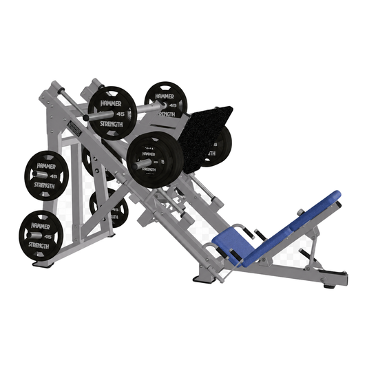 Hammer Strength 45 Degree Linear Leg Press blue upholstery transparent