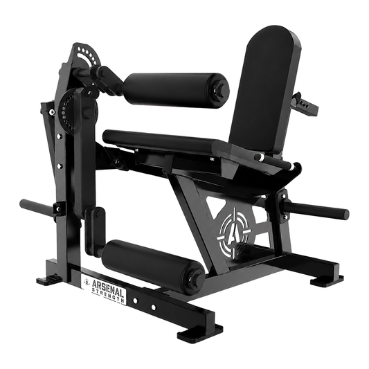 Arsenal Strength Reloaded Leg Extension / Seated Leg Curl on pure white
